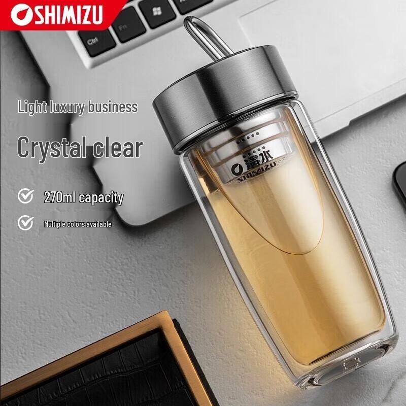 SHIMIZU Double-Layer Insulated Glass Tea Cup with Handle