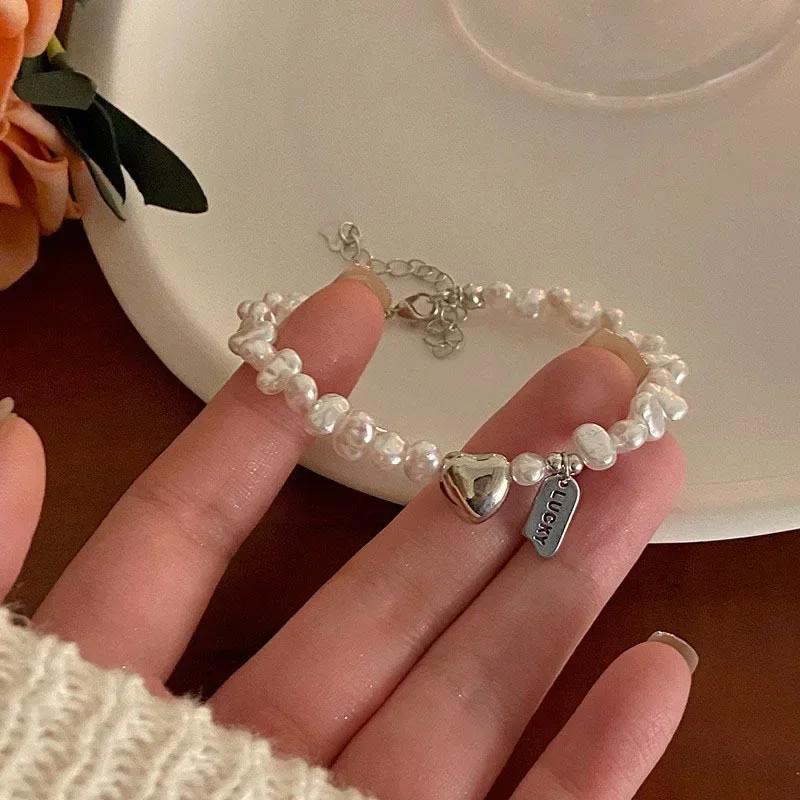 New 925 Silver Bracelet Pearls Knots Bracelet for Women Fashion Heart Pearls Bracelet Luxury Jewelry Accessories Gift
