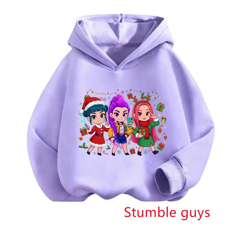 K-pop Demon Hunter Girl Kids Sweatshirt Autumn/Winter Christmas Soft and Warm Santa Claus Print Comfortable Pullover