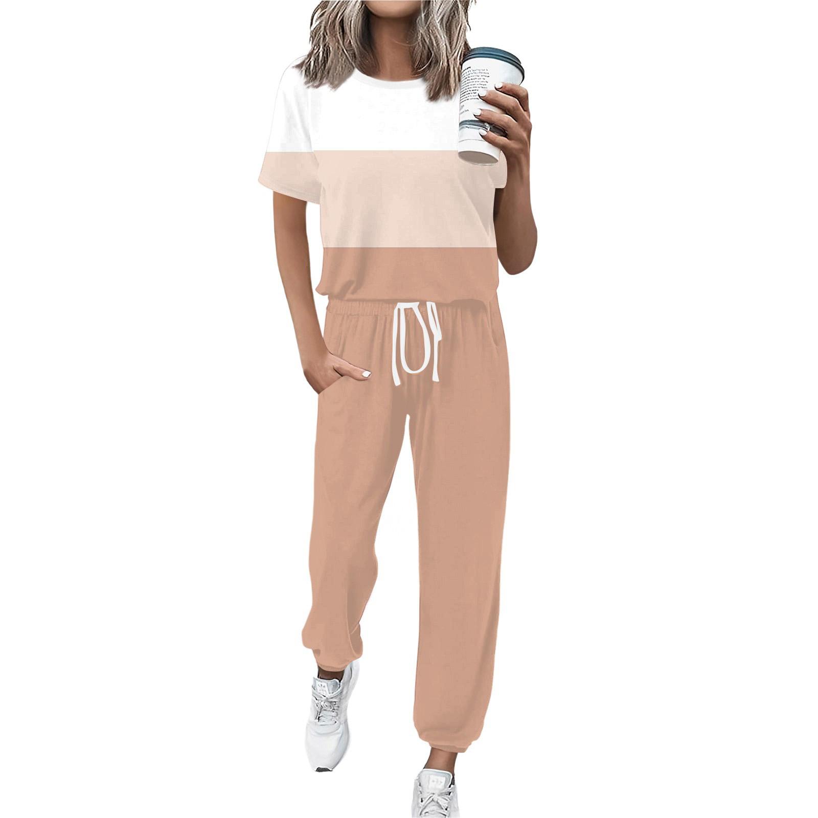 

Женский спортивный костюм с круглым вырезом и коротким рукавом, свободные брюки XXL розовый