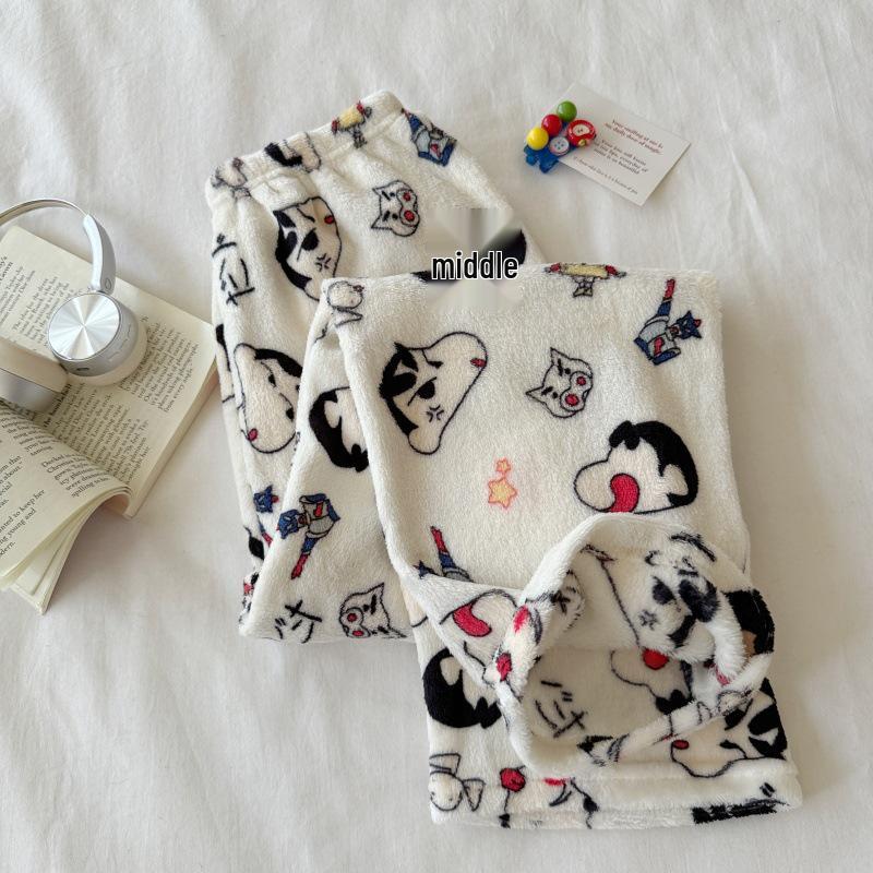 Damen Cartoon Flanell Fleecegefütterte Pyjamahose - Warmer Herbst-/Winterstil