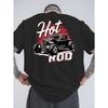 European Size Men's Hot Rod Car Print T-Shirt-Vintage Automotive Design with Bold Lettering,Loose Fit Breathable Summer Sportswear, Comfortable Fabric