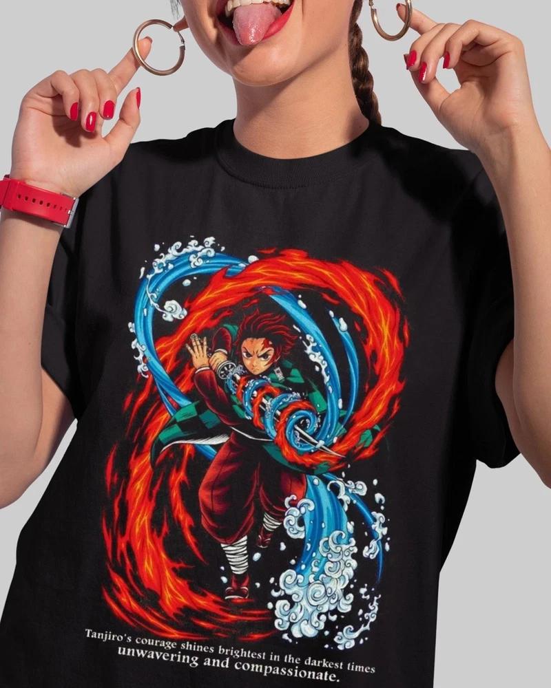 Anime Demon Slayer Kimetsu No Yaiba Black T Shirt Size S 4XL V2