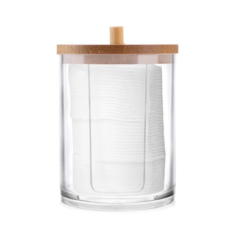 Qtip Holder Dispenser with Bamboo Lid Cotton Ball Pads Swabs Holder Jar Bathroom
