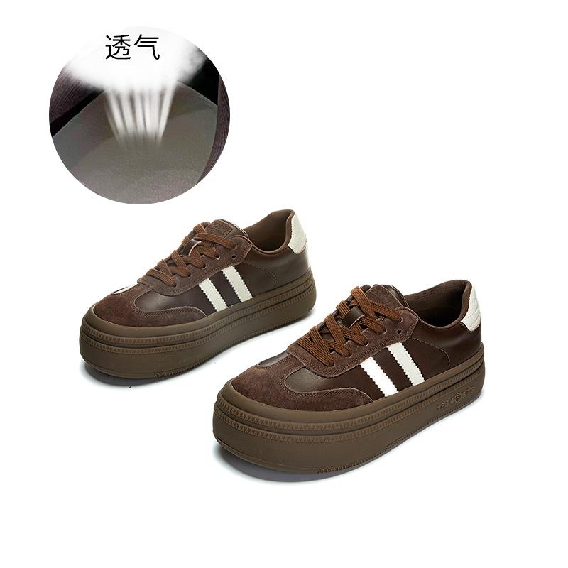 New Leather German Training Shoes Women's Shoes 2025 Autumn New Platform White Shoes Women's Round Head Retro Sports Board Shoes Tide