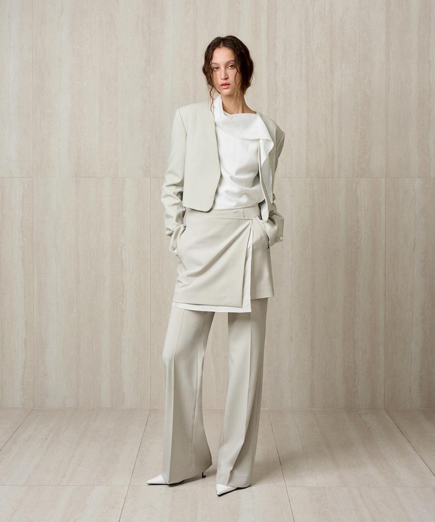 RE RHEE Tailored Skirted Trousers Basil Cream