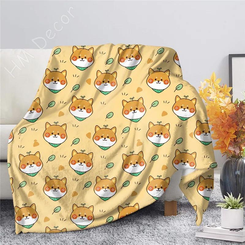 Shiba Inu Printed Blanket Cartoon Soft Warm Sherpa Fleece Blankets Throws for Bed Crib Couch 100x120cm Baby Girls Boys Kids Gift