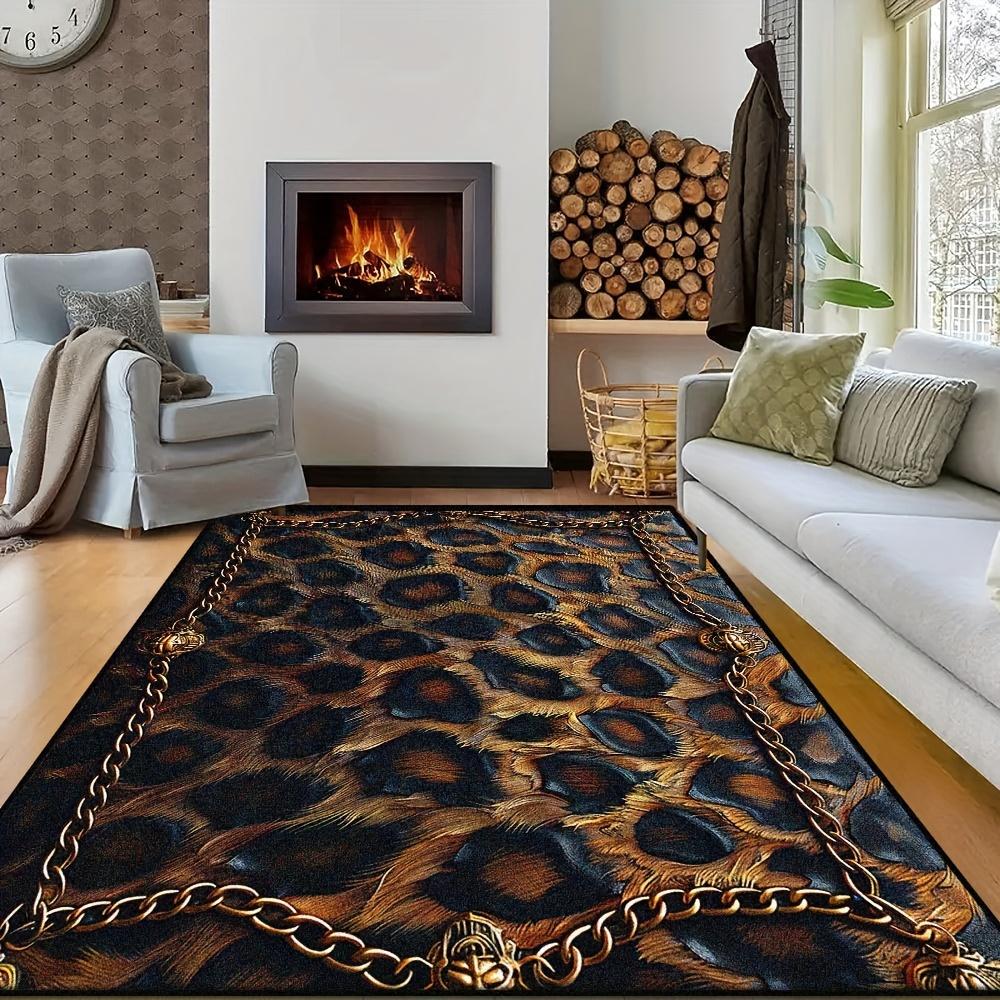1pcs Vintage Simple Living Room Leopard Rug Floor Mat Carpet Machine Washable Polyester Non-Slip Doormat for Bedroom Entryway