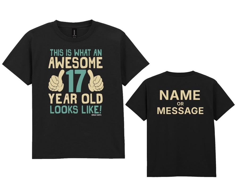 

Boys 17th Birthday T-Shirt Kids - Personalised Custom Name Message Awesome 17 XL