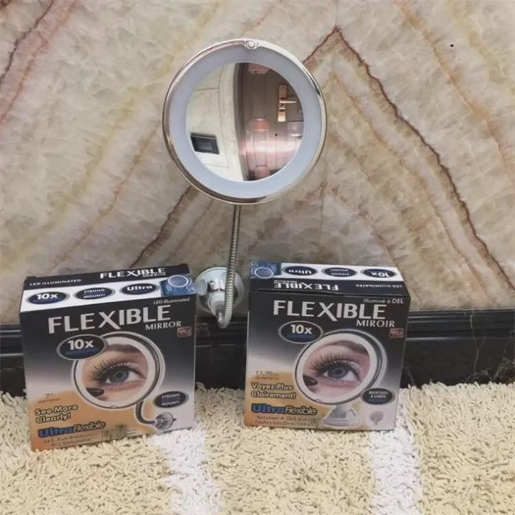 10x Magnification LED Wall-Mounted Makeup Mirror, 360-Degree Rotating & Folding Design