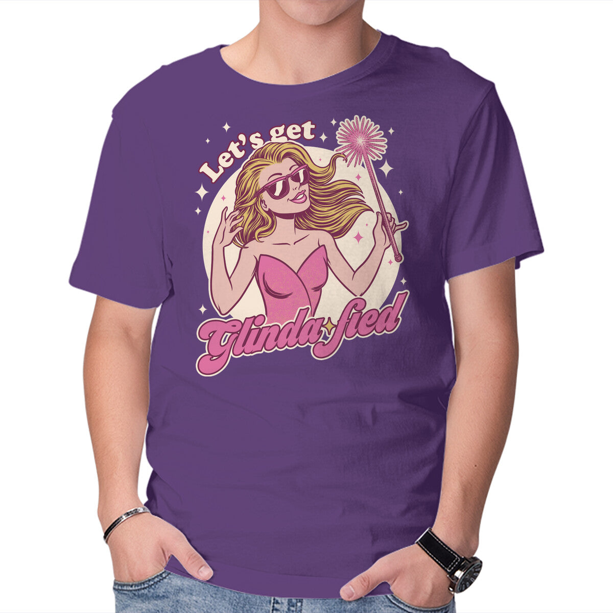 Unisex Crew Neck T-Shirt Glamour Pink Witch Graphic Short Sleeve Casual Tee XXXXL