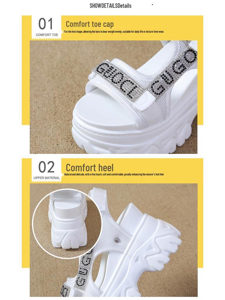 Korean Style Rhinestone Platform Velcro Sandals - 2024 Summer Collection