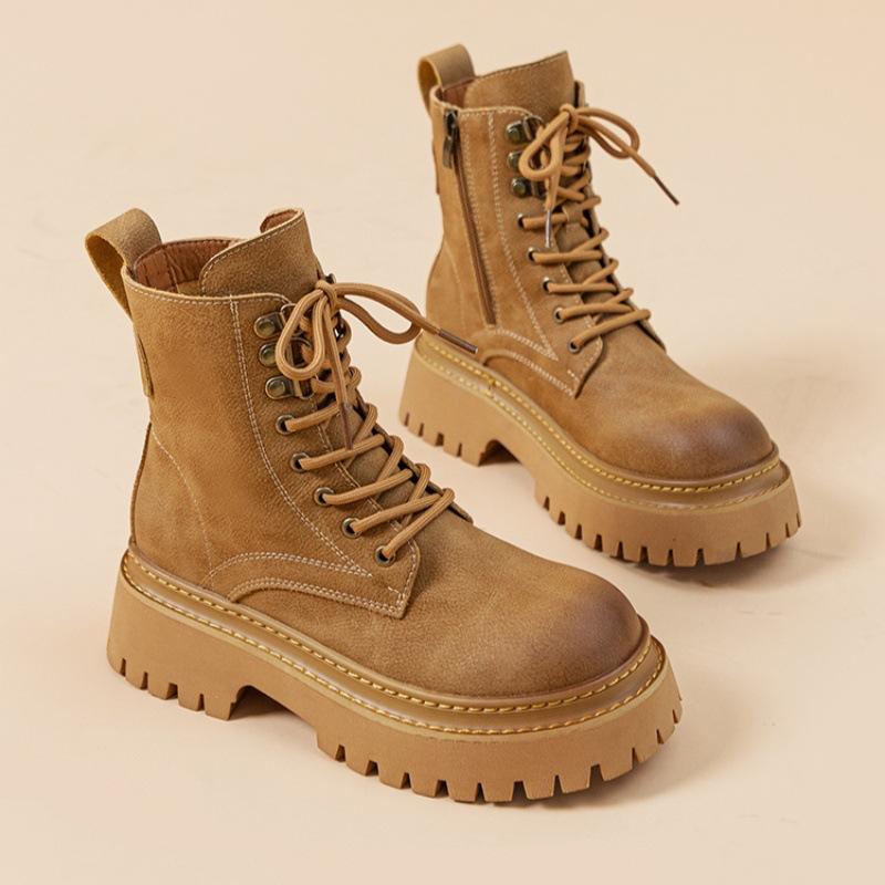 Martin boots women's 2025 spring and autumn new British style matte explosive short boots thick-soled inner height increase retro locomotive boots