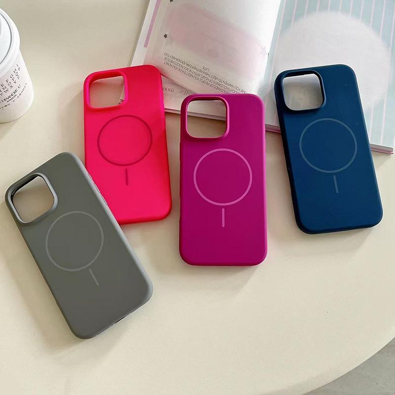 Applicable To Iphone16pro Fine Ring Magnetic Suction Liquid Silicone Mobile Phone Case Apple 17AIR Anti-drop Solid Color Protective Case