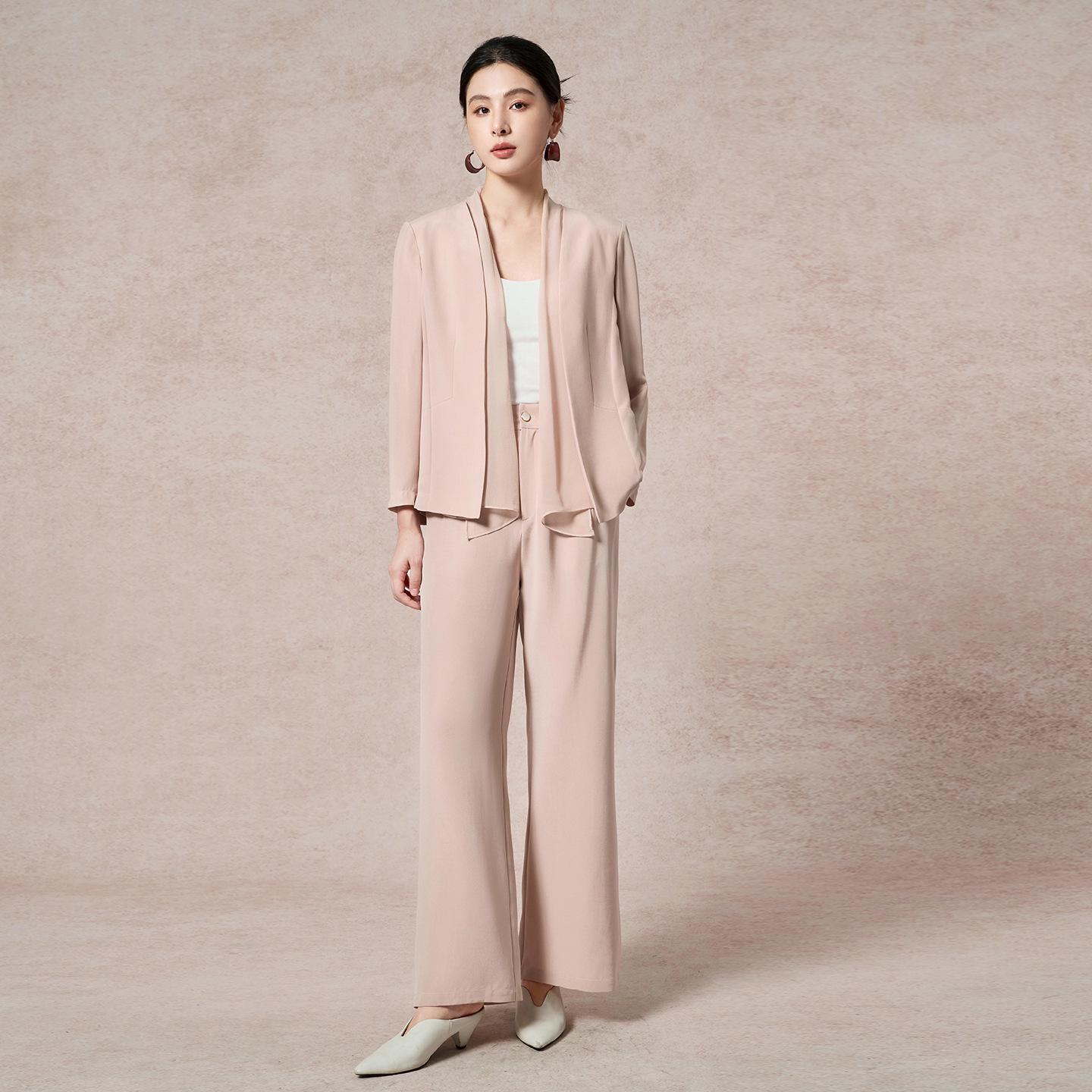 2026 Spring Ink Wash Open-Front Blazer & Slimming Trousers Set in Commuting Style M розовый