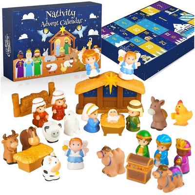Krippenset Adventskalender 2025, Krippenset Figuren für Kinder Weihnachts-Countdown-Kalender mit 25 Überraschungen Tischszene Figur