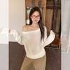 Solid Color Swinging Collar One-word Shoulder Long-sleeved Knitted Women's Off-the-shoulder Base, Inner Cover, Early Autumn Wear