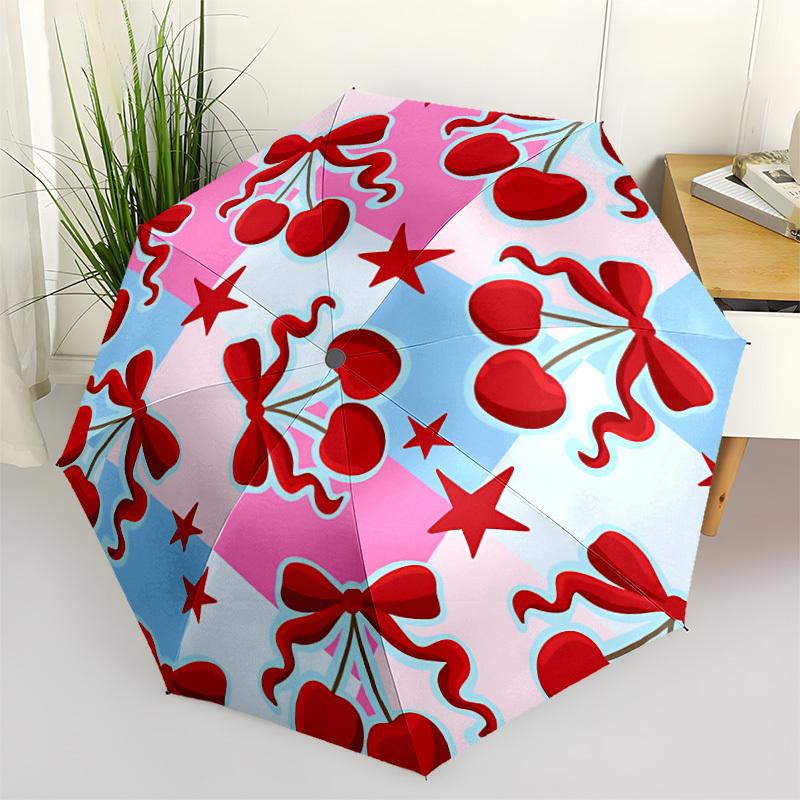 

1pc Cherries Stars Umbrella Portable Folding Umbrella Durable Iron Frame, Suitable for All Seasons Home Travel Outdoor yy260319011
