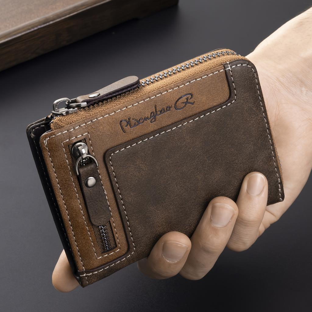 1pc Men's Retro Short Wallet, Multifunctional Fashion Zipper PU Leather Wallet, Ideal Gift for Men