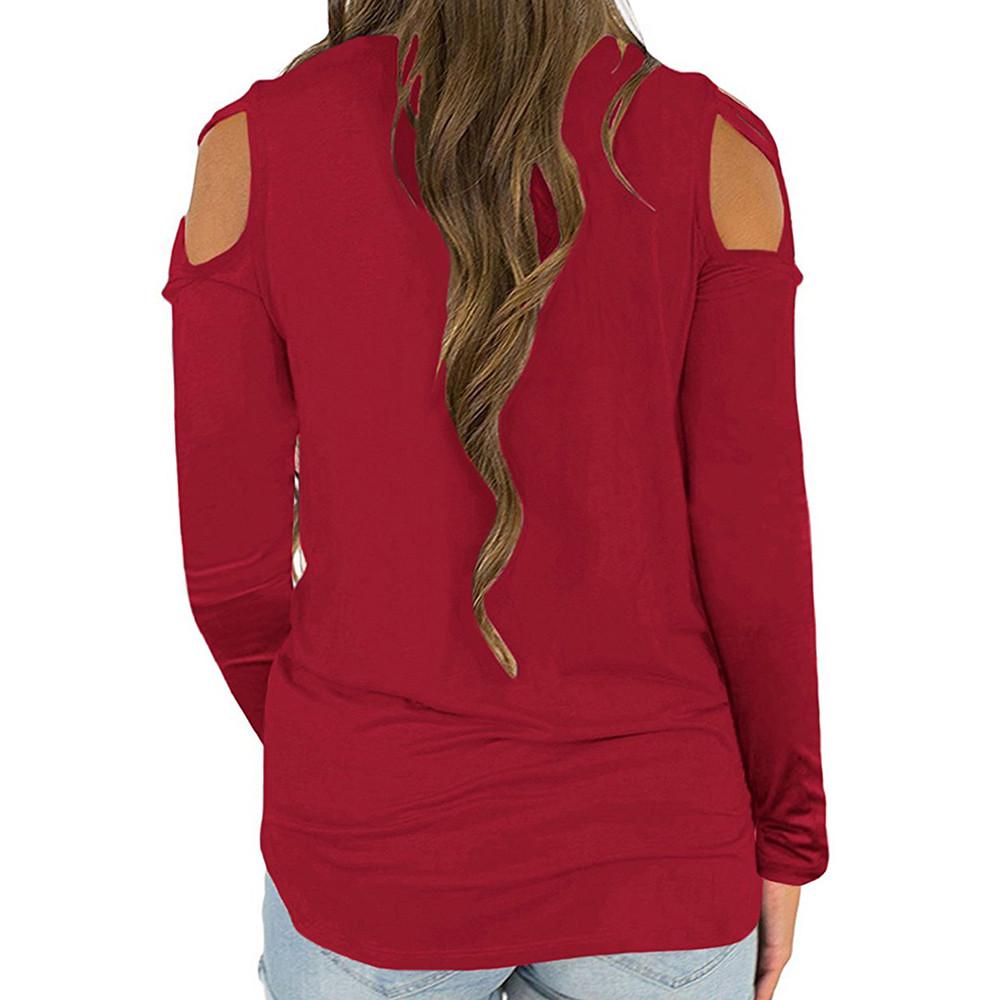 Damska koszulka z długim rękawem i odkrytymi ramionami, solidna koszulka, bluzki