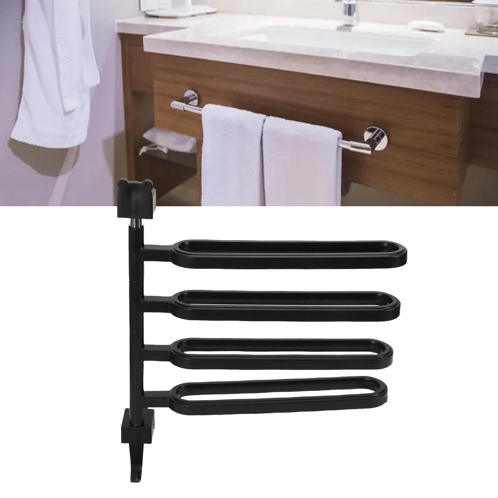 Towel Bar High Strength ABS Multi Arm Wall Mounted Towel Rack Holder with Hook for Bathroom Black