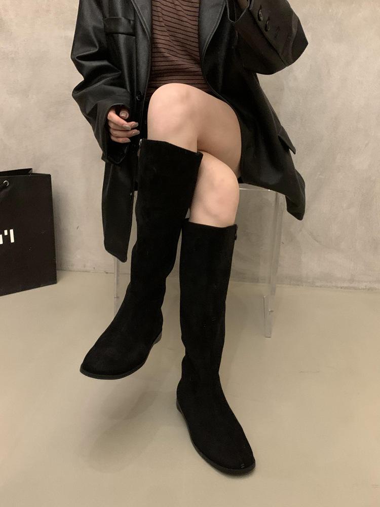 French brown Maillard skinny boots women's shoes 2025 new autumn Korean version boots medium tube knight boots