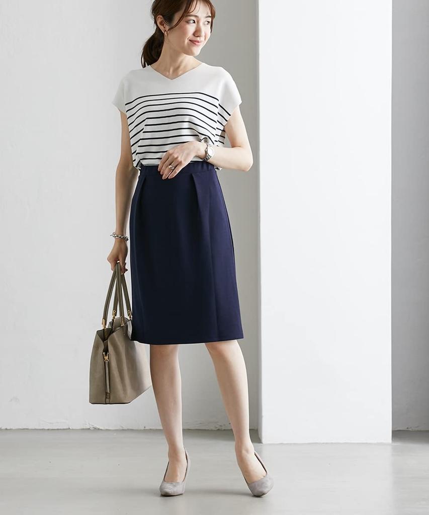 Tight Cut and Stretch Jersey Front Black [Nissen] Skirt, Sewn, Material, Tuck, Women's, Commuting, Office, M,