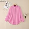 ZANZEA Blusa Casual de Manga Larga Holgada con Cuello Vuelto para Mujer