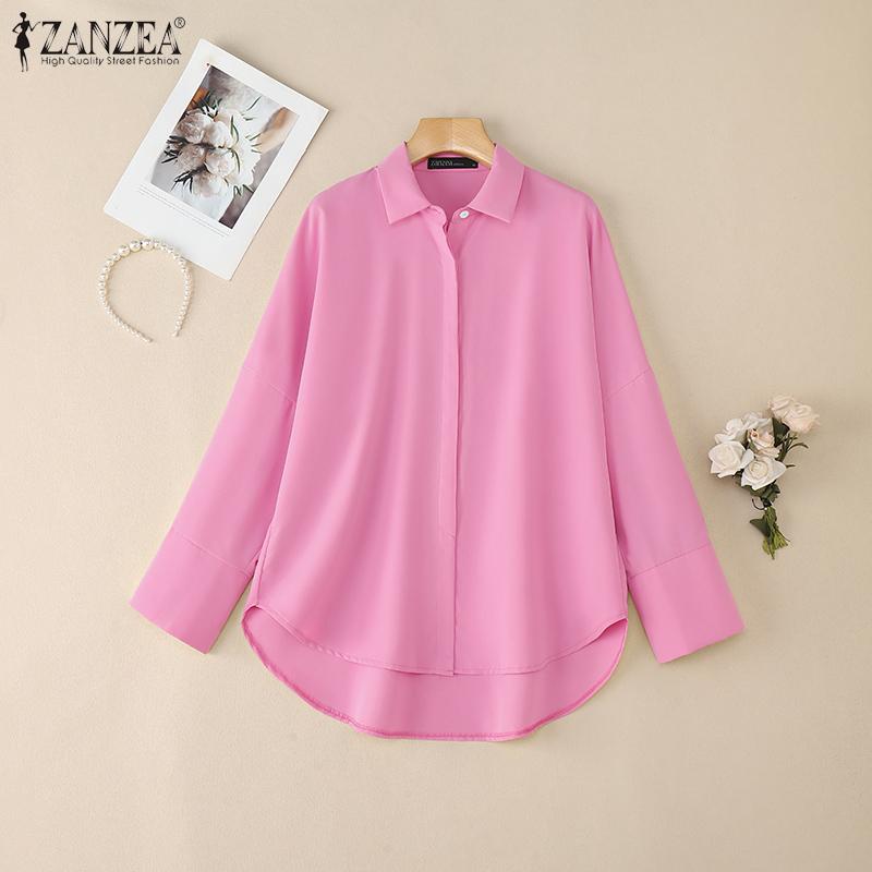 ZANZEA Blusa Casual de Manga Larga Holgada con Cuello Vuelto para Mujer