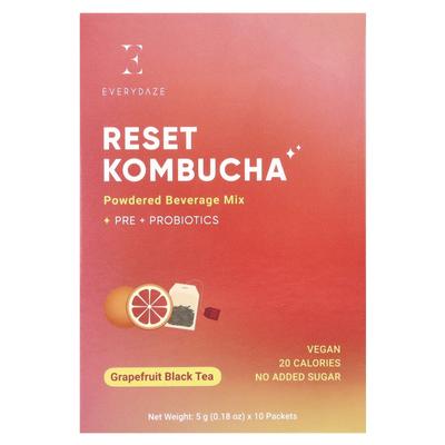 Reset Kombucha, Pulvergetränkemischung, Grapefruit Schwarzer Tee, 10 Beutel, 5G (0,18 Unzen) Jeder