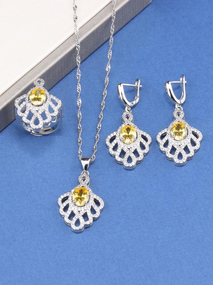 10-Colors Bridal   Big  Jewelry Sets Wedding Luxury Quality Zircon Accessories Necklace Earrings Ring For Women Gift