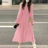 ZANZEA Women Casual V-Neck Solid Color Loose Long Sleeve Dress