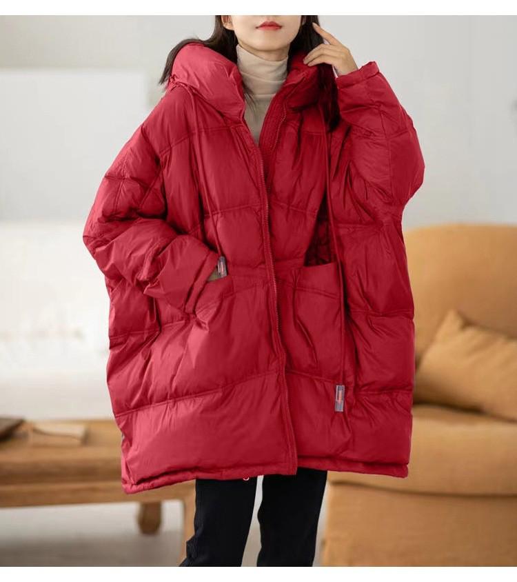 2026 Winter Damen Übergröße Mittellange Kapuzen-Daunenjacke - Europäischer Stil Trendig, Locker, Verdickte Oberbekleidung