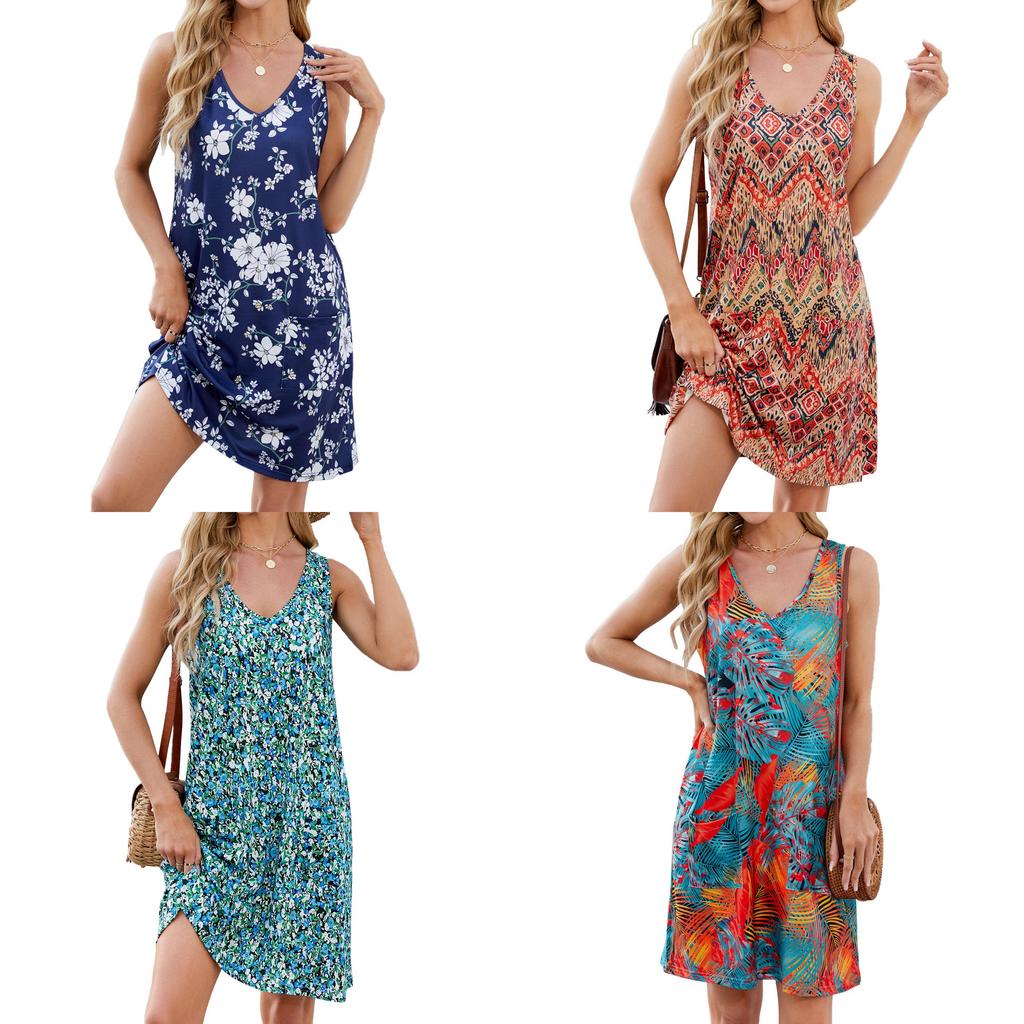 Floral Print Sleeveless Dress With Cottonlike Fabric For Casual Summer Wear