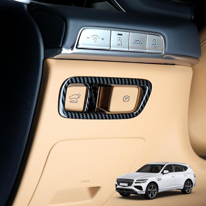 For Genesis GV80 2025 2026 Car Tuning Carbon Fiber Auto Electronic Brake Button Control Panel Set Cover Trim Accessories LHD