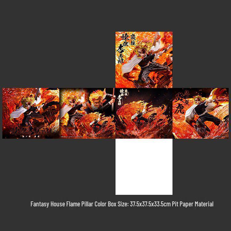 Flame Pillar Kyojuro Double Head Glowing Anime Figure Sculpture from Demon Slayer