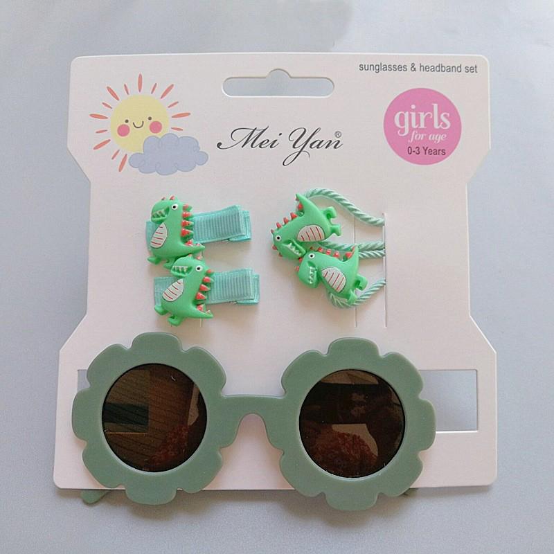

5 Pcs/SetBaby Kids Summer Flower Sunglasses Girls Cut Cartoon Hairpin And Hairline Set Girls Sunglasses Kids Hair Accessory Sets as picture
