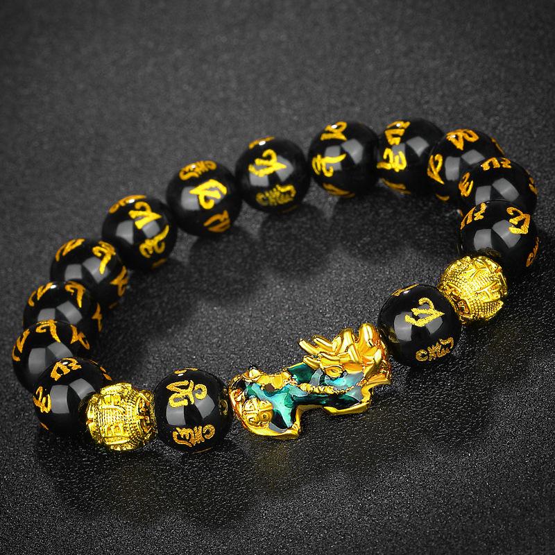 Vietnamese Sand Gold Pixiu Bracelet with Imitation Hetian Jade & Green Agate Beads, Women's Discoloring Stone, TikTok Style.