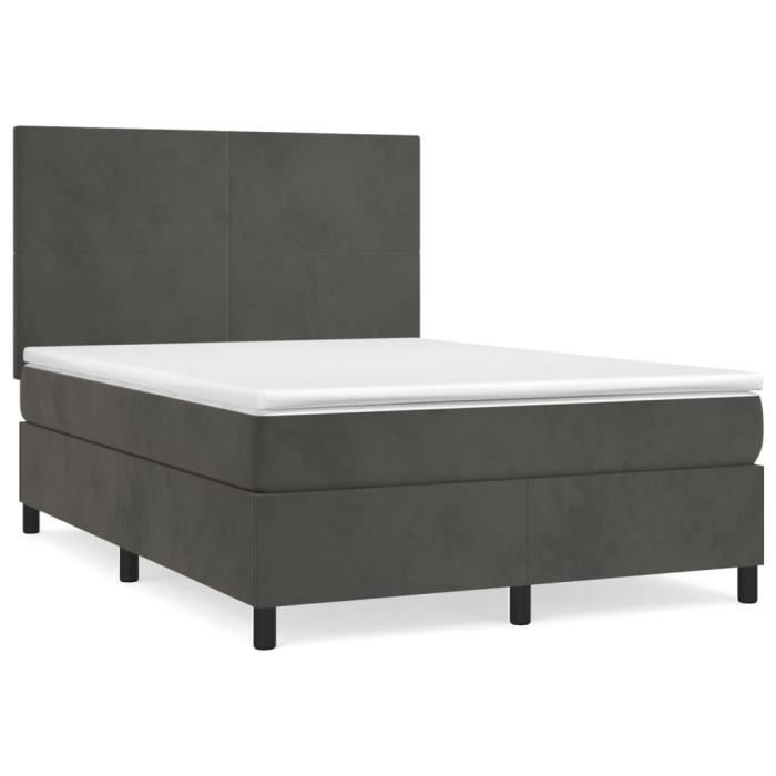 VidaXL Lit à sommier tapissier et matelas Gris foncé 140x200cm Velours - Modèle 3142906