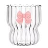 300ml Cute Bow Glass Cup Clear Striped Water Cups Bow-knot Coffee Drinking Mug Household Fruit Tea Juice Glassware Girls Gift