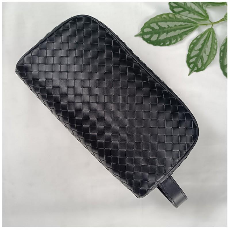 Pelle Vera Intrecciata a Mano da Uomo Portatile Strato Superiore Pelle di Mucca Cerata alla Moda Borsa da Bucato Cosmetico da Donna
