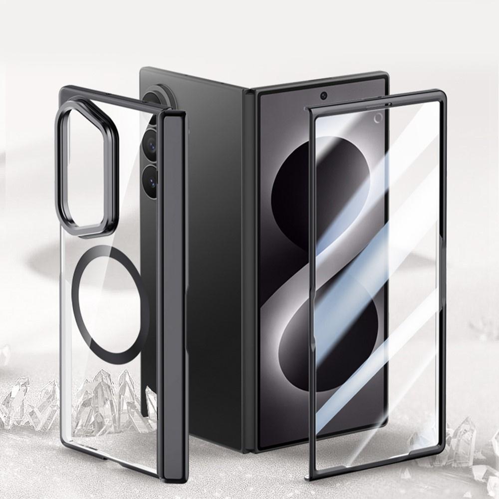 Clear case for Samsung Galaxy Z Fold 8 Ultra, with stand and glass for external screen, for MagSafe, black frame