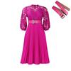 Women's Mock Neck Three Quarter Sleeve Midi Dress Loose Fit High Waist Elegant Hollow Lace Pleated A Line Dress Party Formal Dress