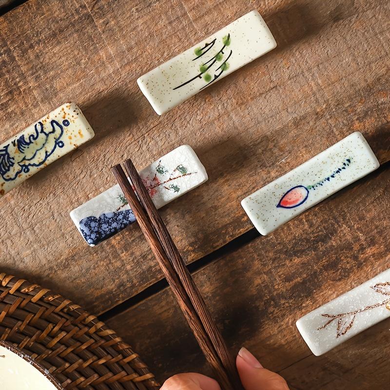 8 Stück Keramik Essstäbchenablage Set , Handbemalter Essstäbchenhalter, Westliche Messer- und Gabel- Löffelablage, Heimküchengeschirr