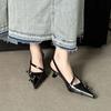 Fashion Fashion Belt Buckle Design Slingback Low Heel Sandals Women Sexy Pointed Toe Thin High Heels Summer Elegant Party Dress Shoes