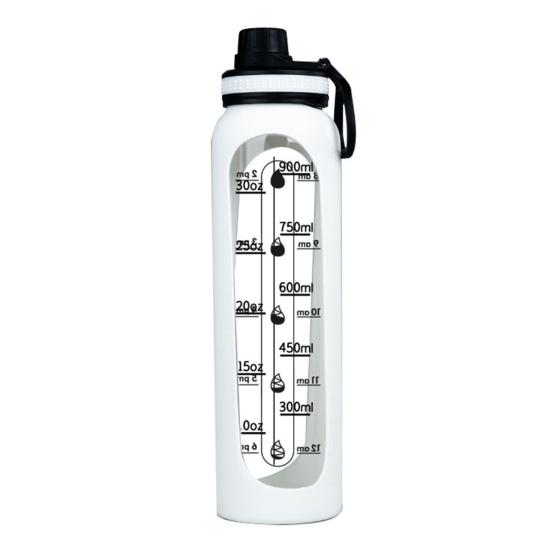 

Glass Water Bottle with Silicone Sleeve Time Marker 1000ml Leakproof Borosilicate Water Cup for Sports Fitness Office BPA-Free Drinks Gift Idea