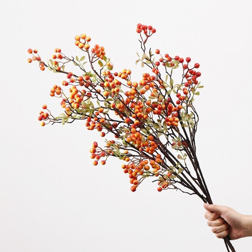 Long Branches Red Berry Bouquet Simulation Decorative Faux Foam Berry Realistic Plastic Fake Flower Bouquets Photography Props
