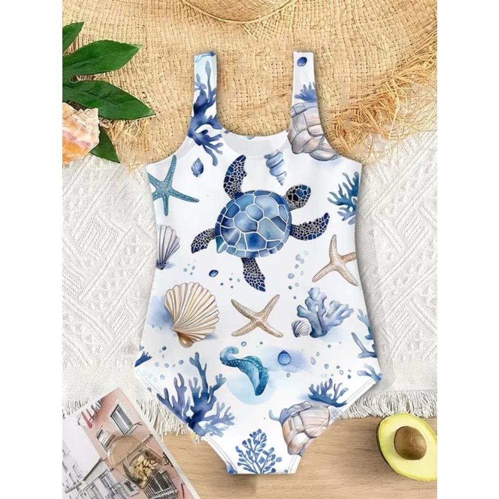 Costume da bagno intero per bambina, carino, con stampa colorata di cartoni animati, senza maniche, costume da bagno estivo per bambini, da spiaggia