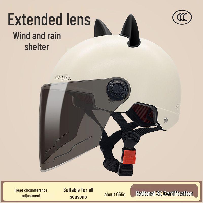 Certified Electric Motorcycle Helmet with Cat Ears - Unisex, Cute, Simple Summer Riding, Sun Protection