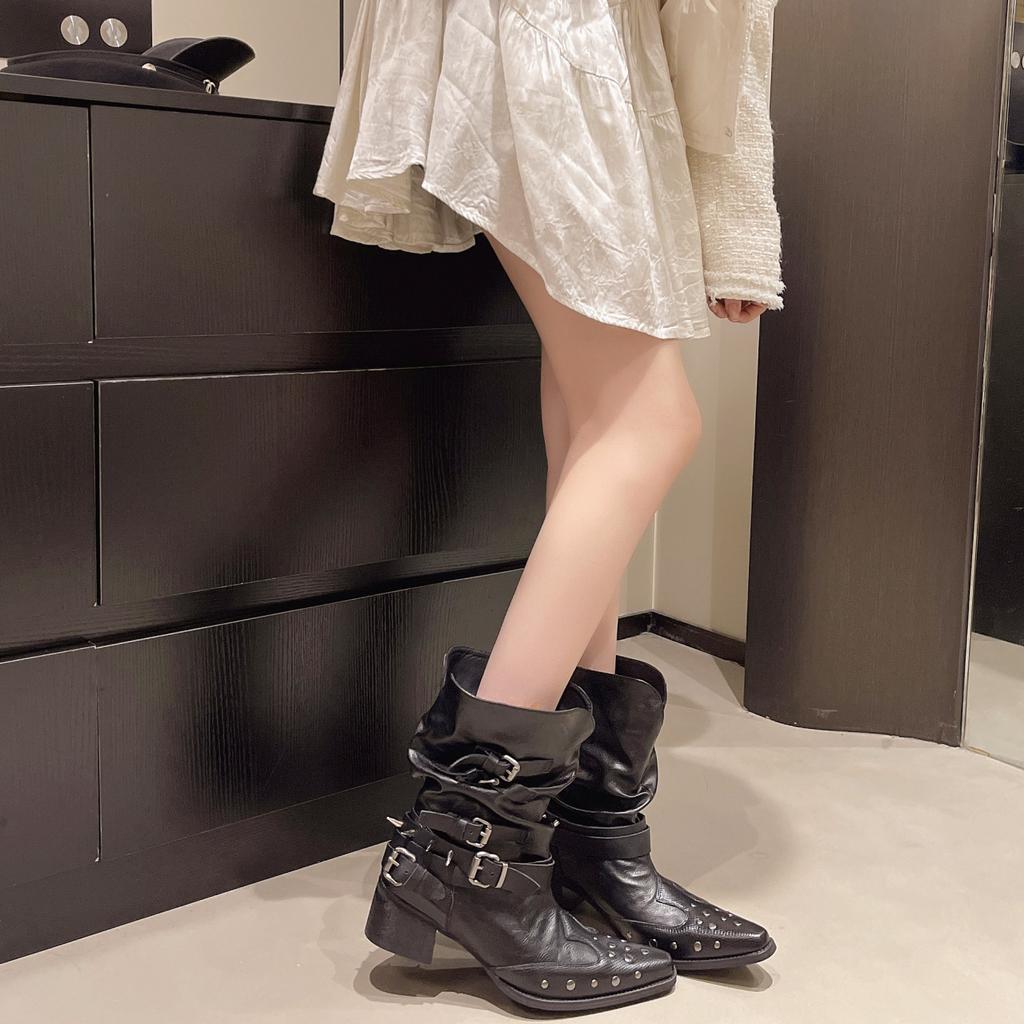 Rivet decorated women's Martin boots comfortable soft elastic trend non-slip wear chic versatile outstanding height increase shoes